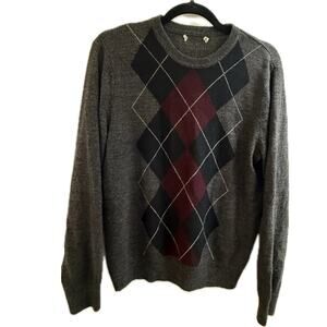 Vintage Argyle Print Gray Sweater